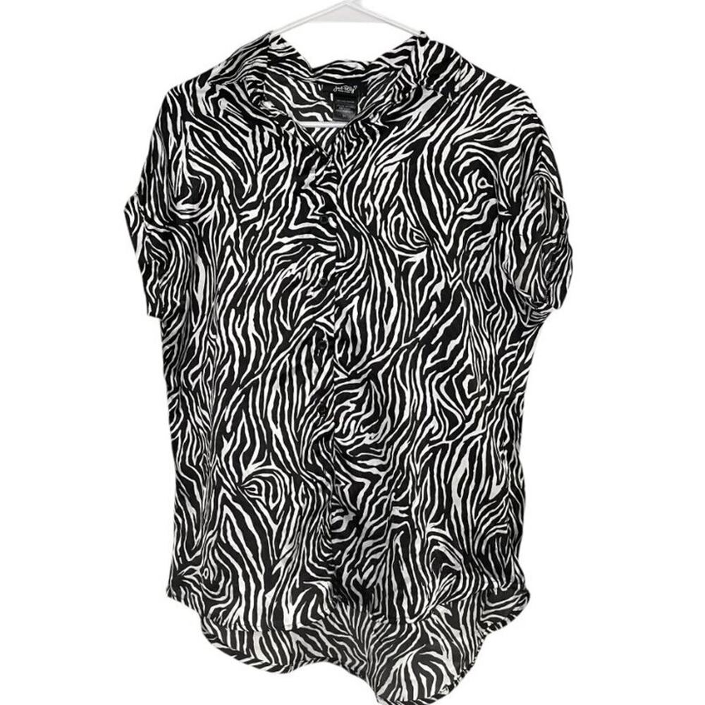 Just Polly NY Womens M Top Zebra Print Oversized Y2K Retro Boho Causal Fall